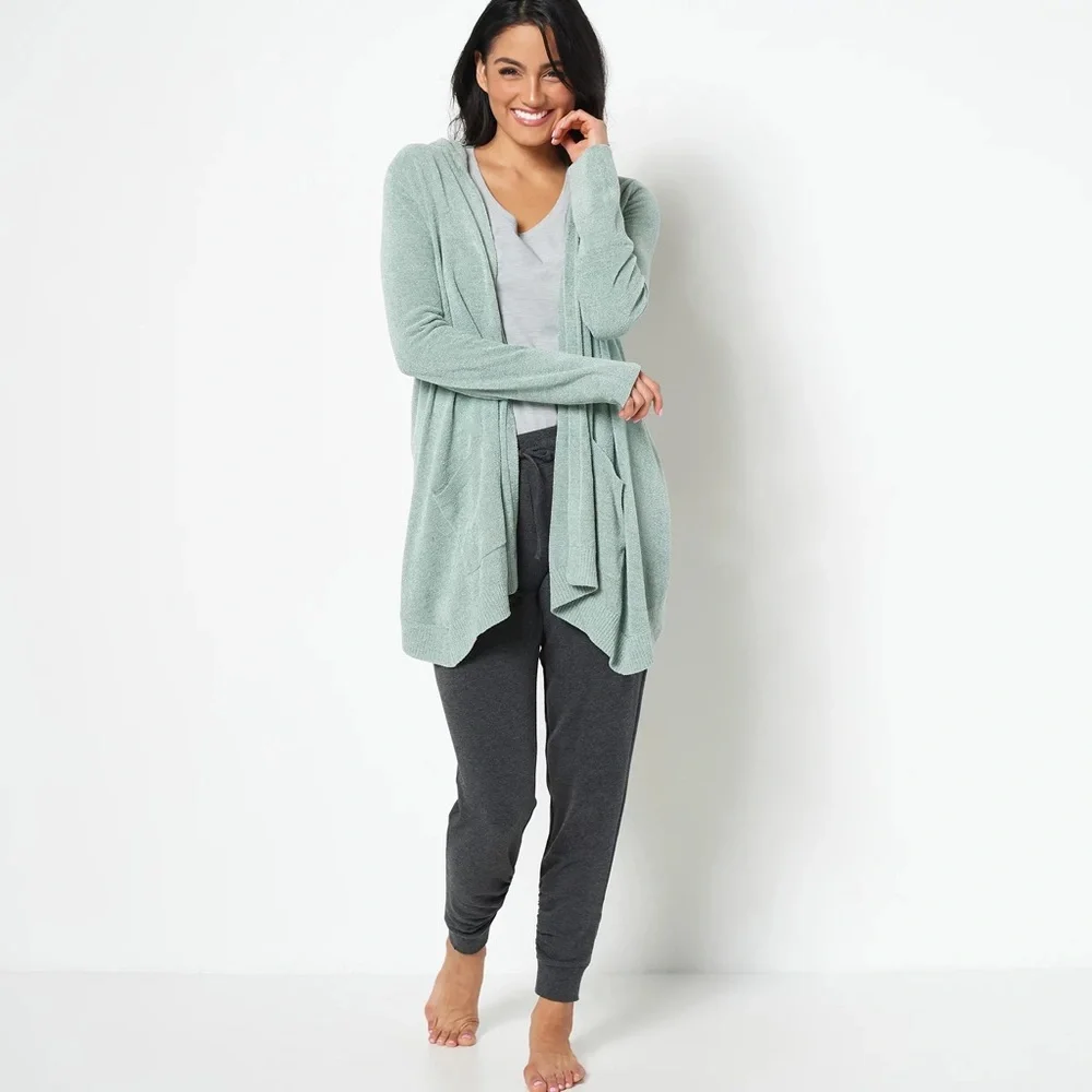 NEW Barefoot Dreams CozyChic Ultra Lite Hooded Seashore Cardigan Beach Glass